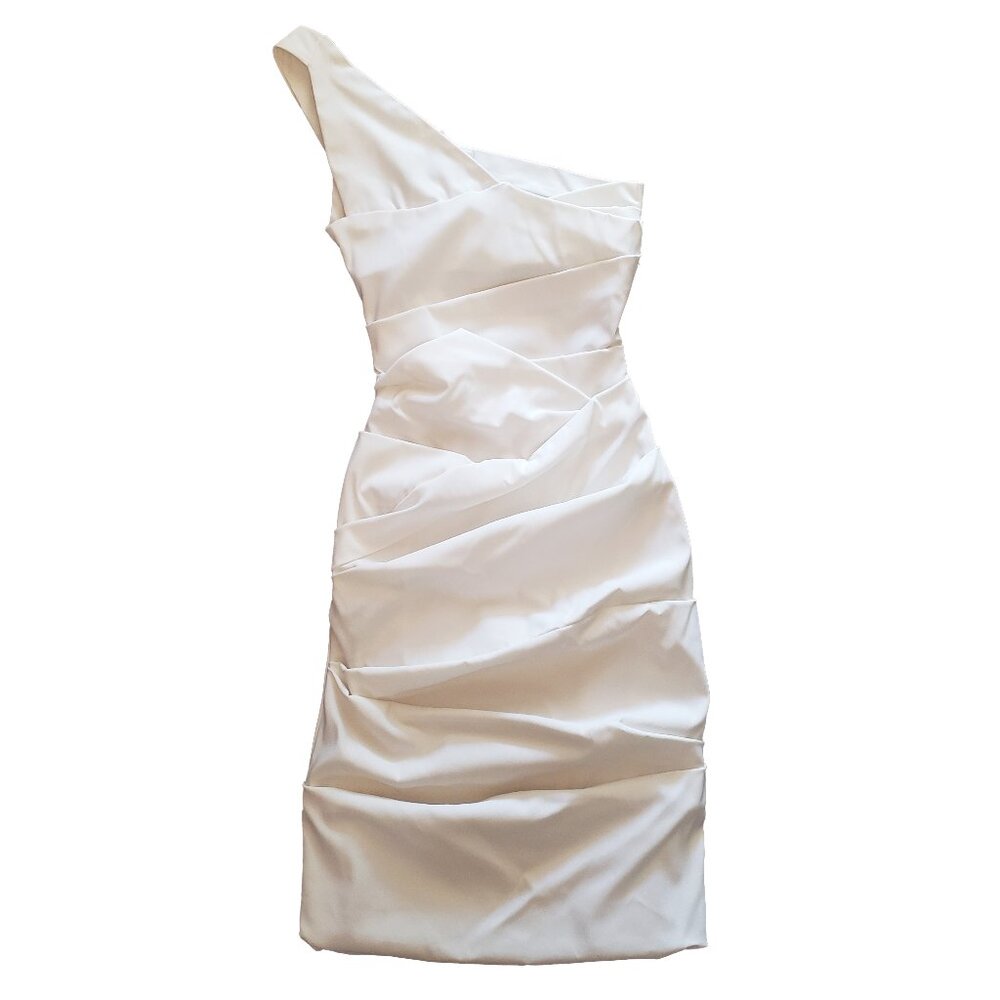 Preen by Thorton Bregazzi Dress White Stretch Ruched One Shoulder Mini XSmall